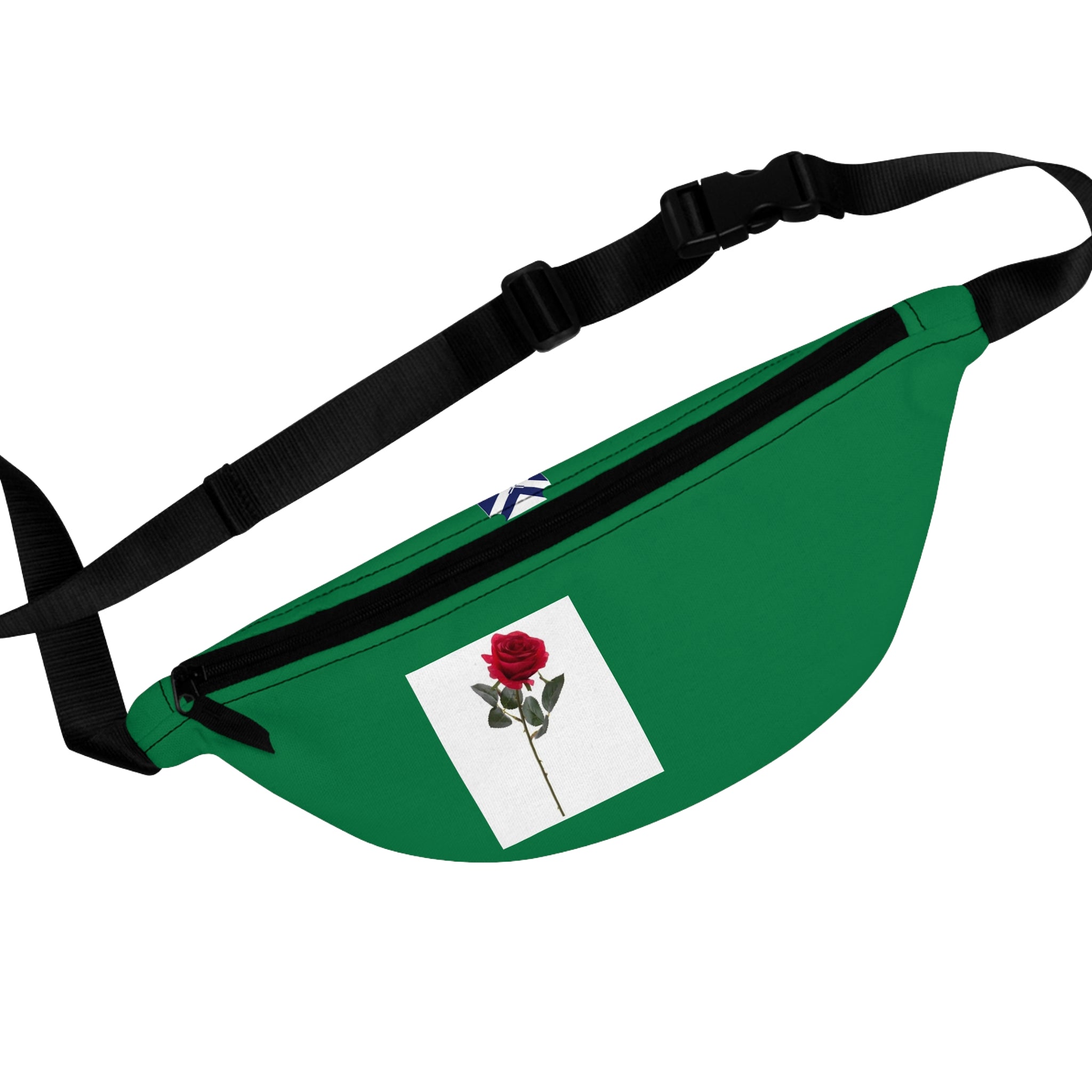 Green Fanny Pack with Red Rose Patch – Casual Floral Waist Bag
