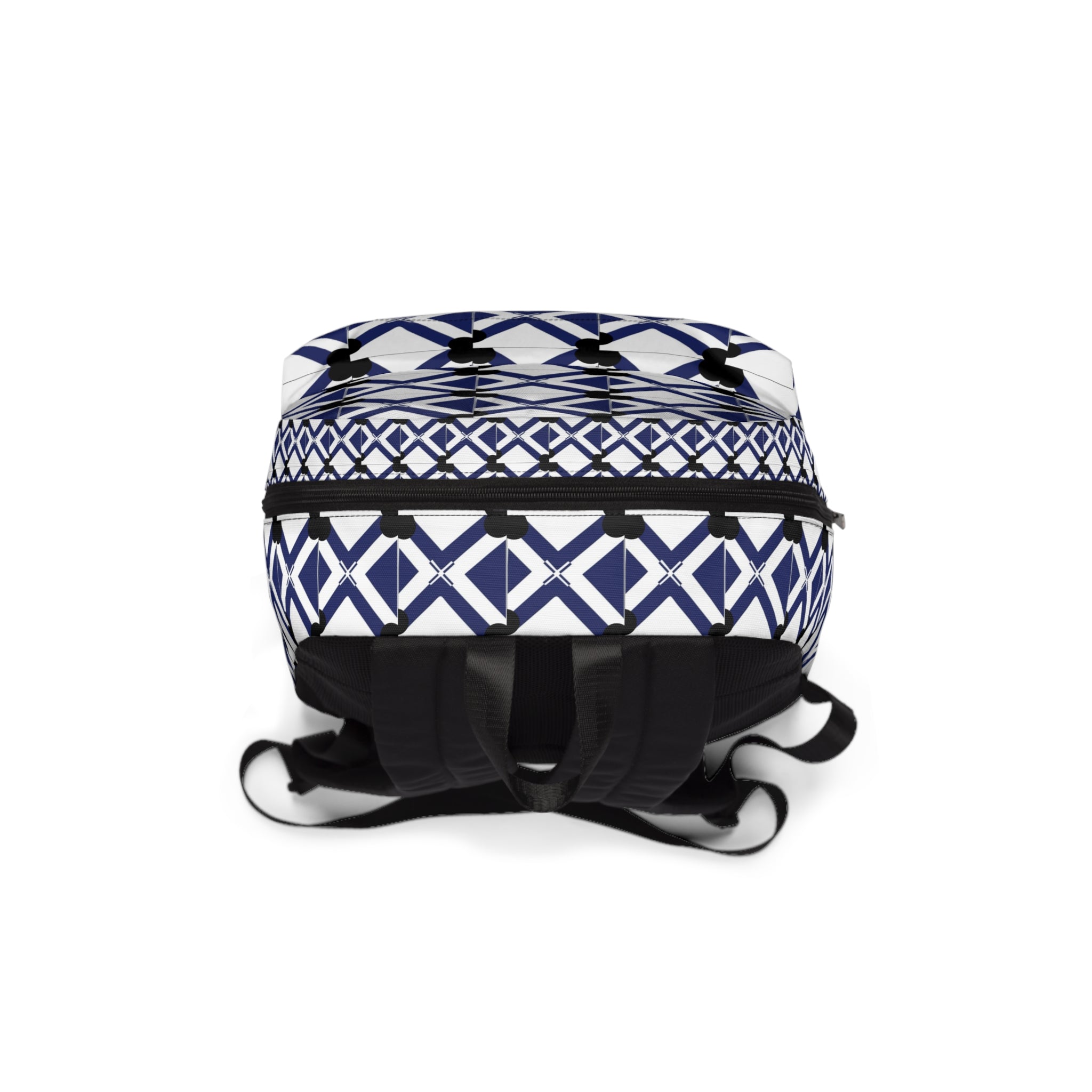 Geometric Navy Lattice Backpack — Modern Blue Pattern School & Travel Bag