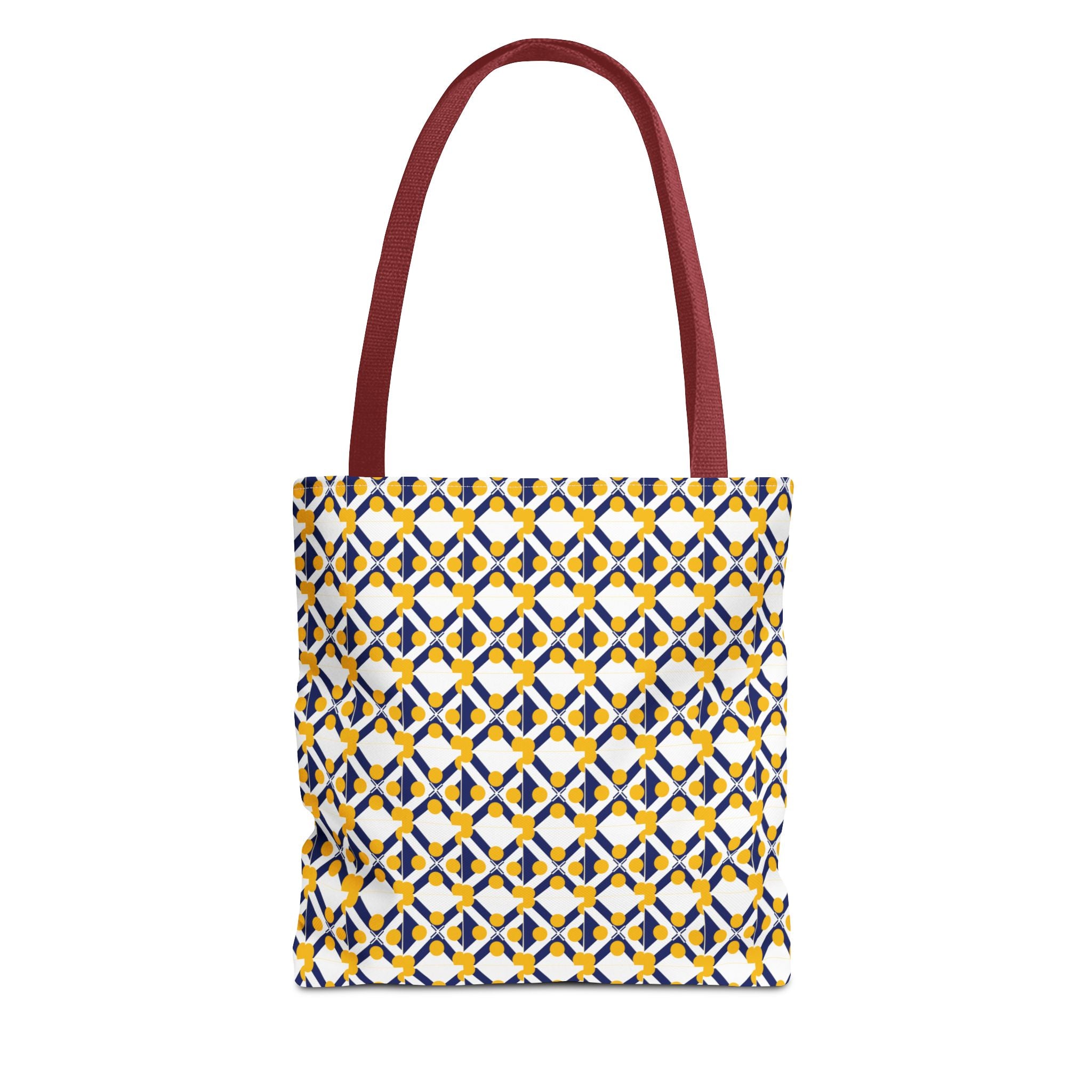 Geometric Mosaic Tote Bag — Yellow & Navy Patterned All-Over Print