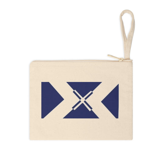 Navy Geometric Canvas Zipper Pouch — Minimalist Accessory Bag