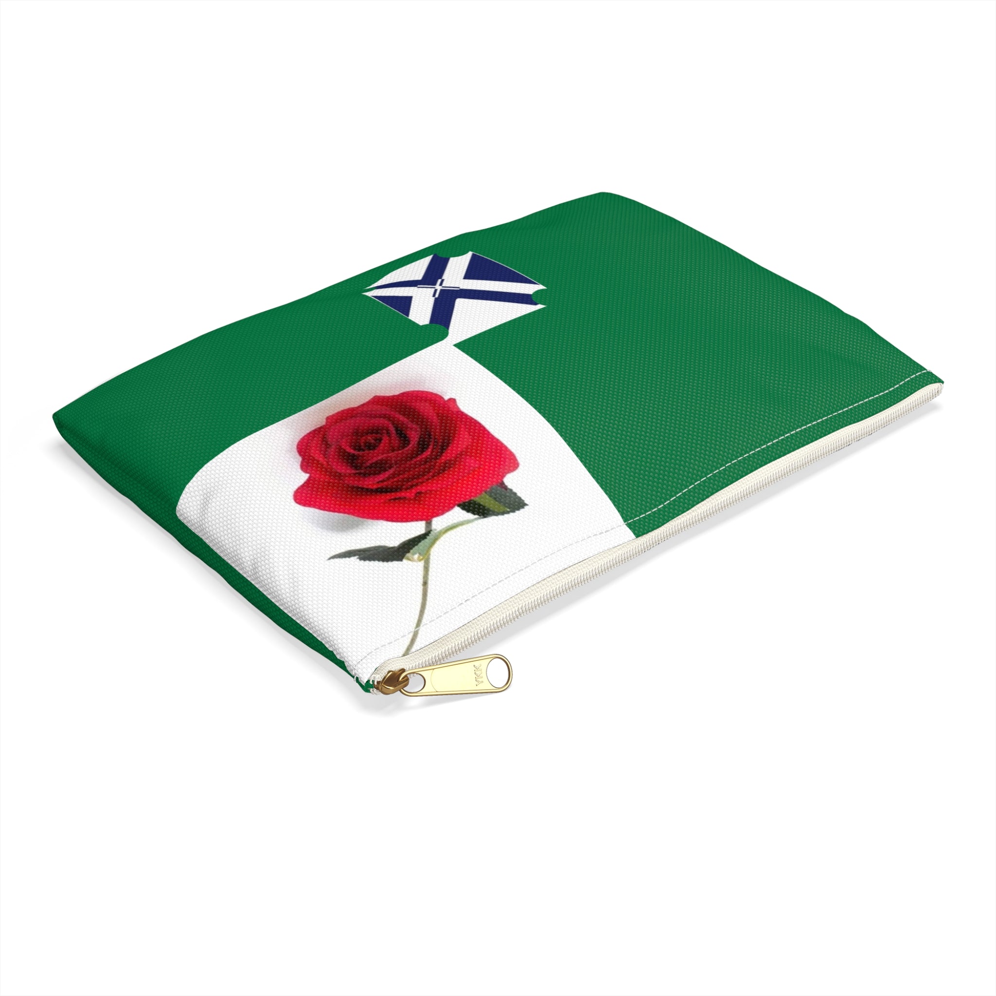Green Rose Accessory Pouch — Red Rose Floral Zip Cosmetic Bag