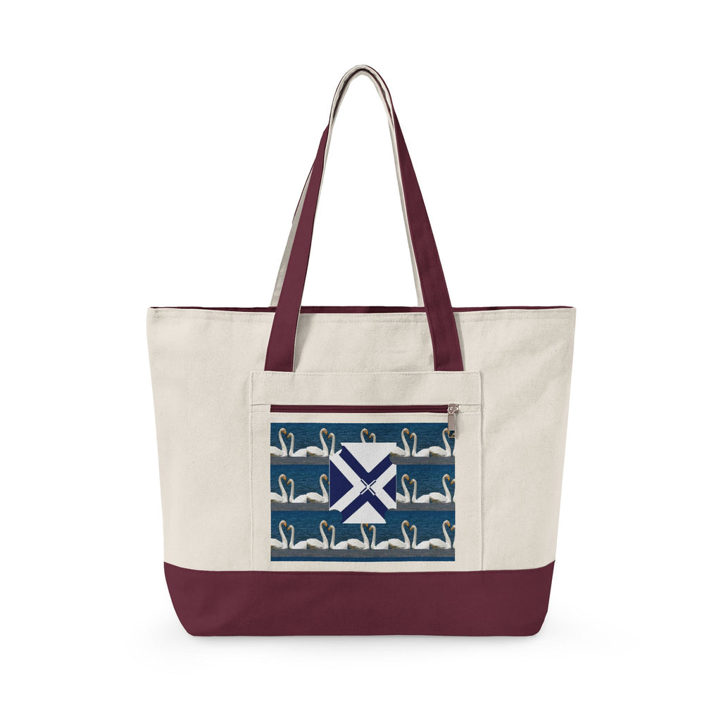 Canvas Tote — Scottish Saltire & Swan Pattern Zippered Tote