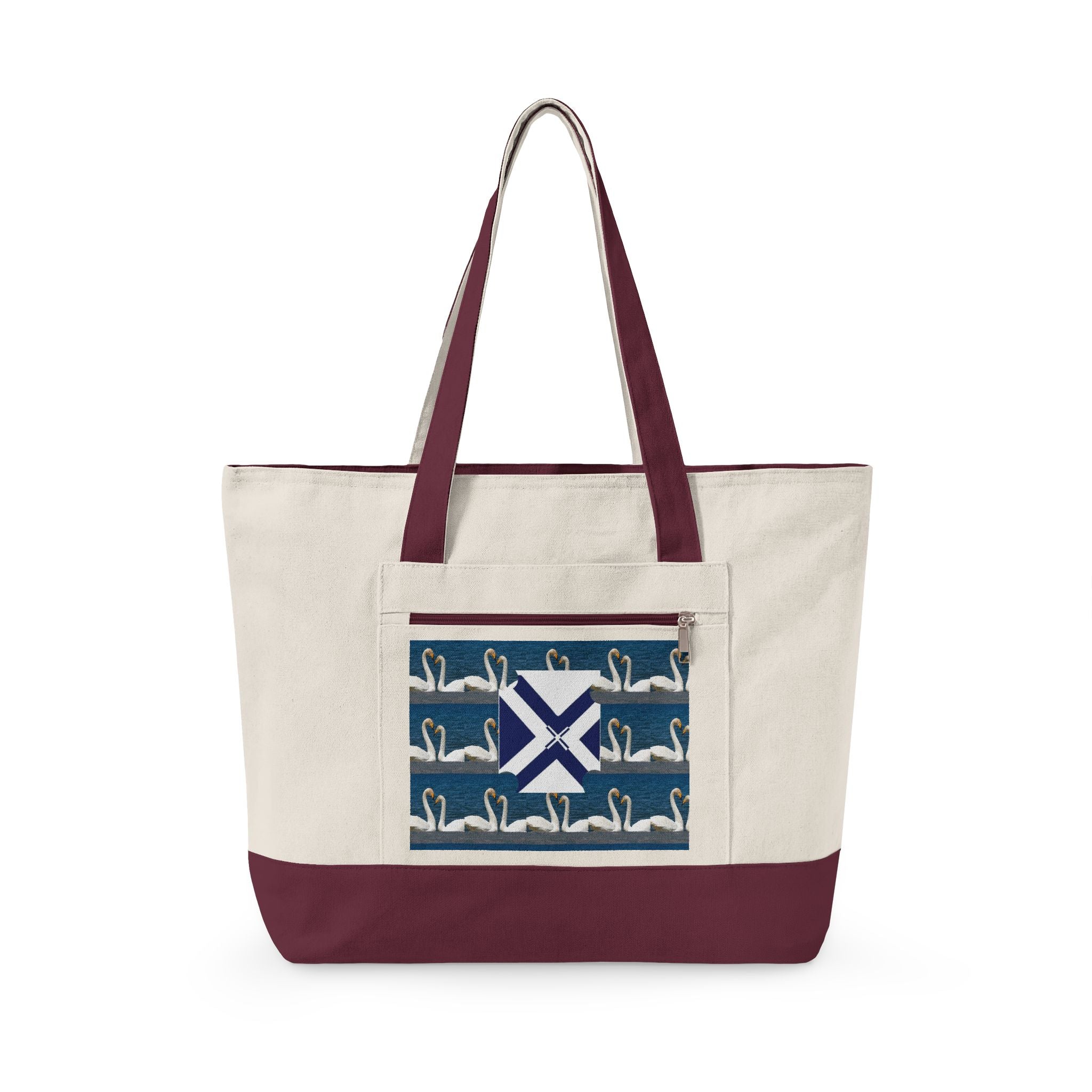 Canvas Tote — Scottish Saltire & Swan Pattern Zippered Tote