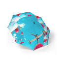 Travel-Print Foldable Umbrella — Blue Sky, Planes & Tulips Semi-Automatic Umbrella