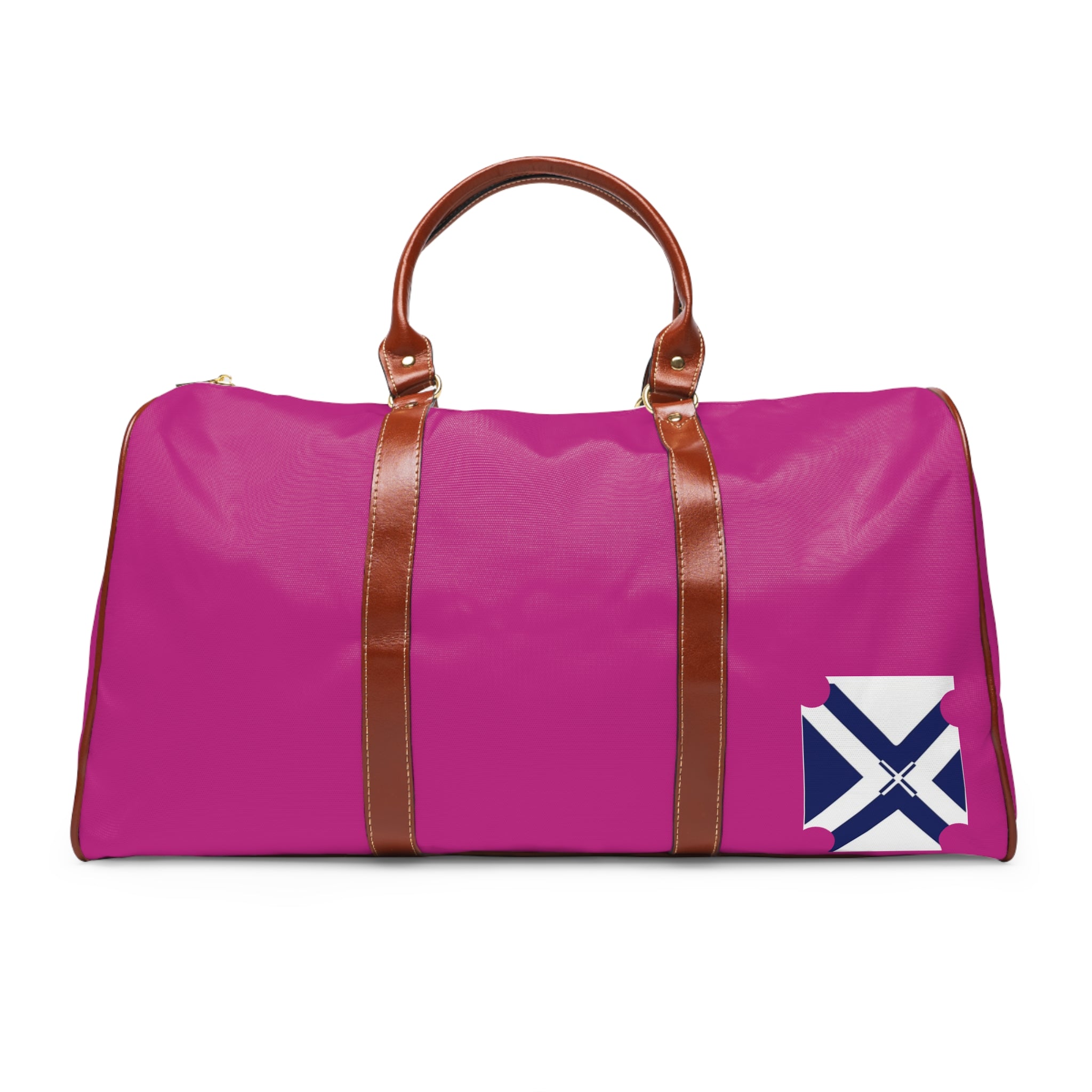 Pink Waterproof Weekender Bag — Lightweight Travel Duffel with Nautical Cross Patch
