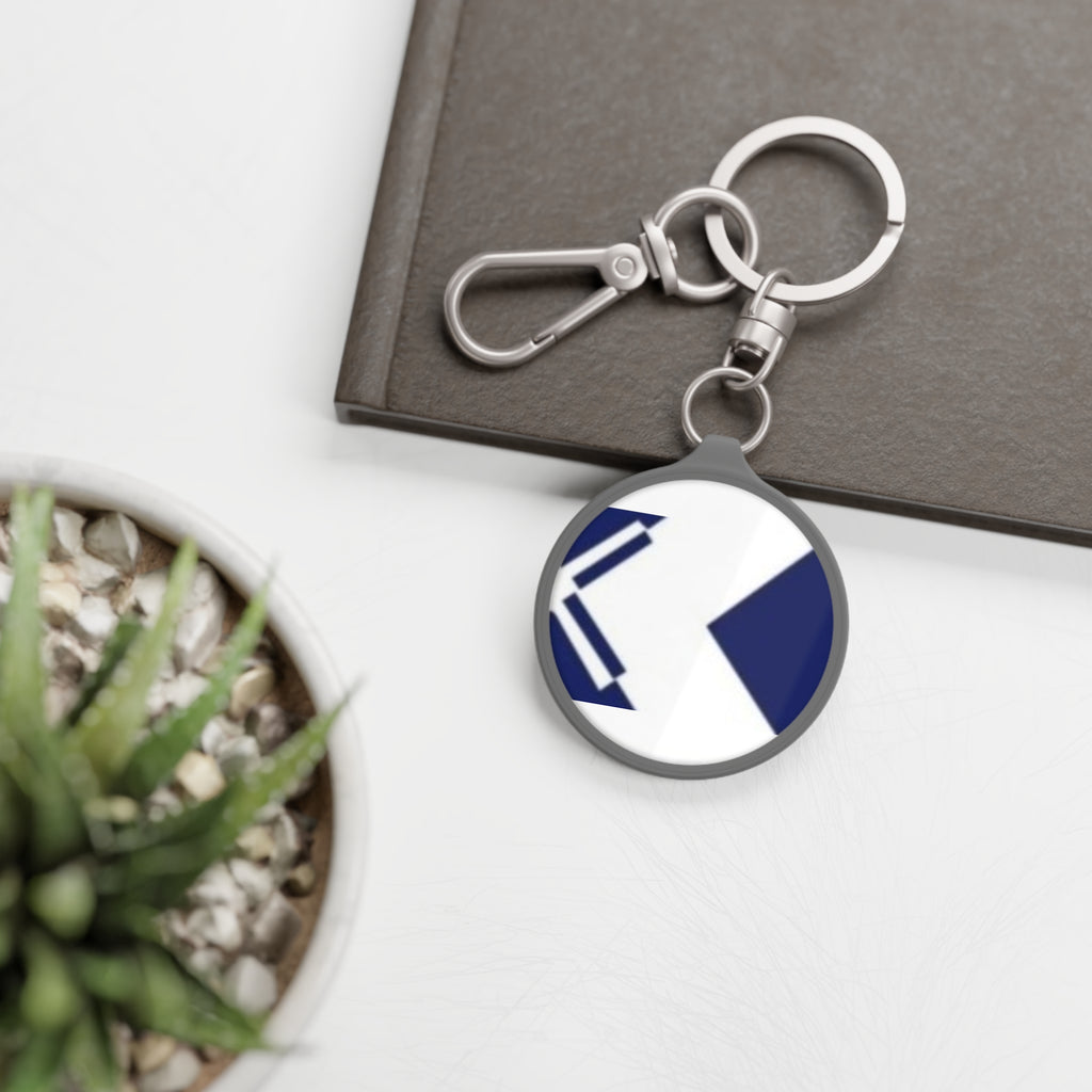 Nautical Chevron Keyring Tag — Blue Anchor-Inspired Circle Keychain