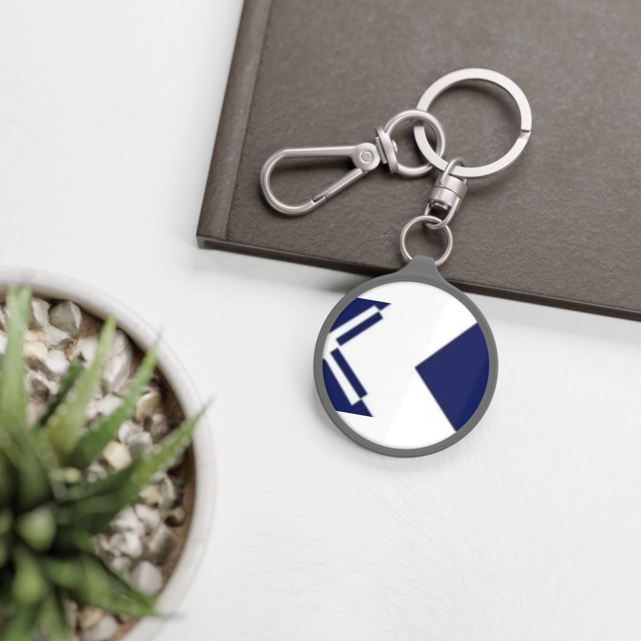 Nautical Chevron Keyring Tag — Blue Anchor-Inspired Circle Keychain