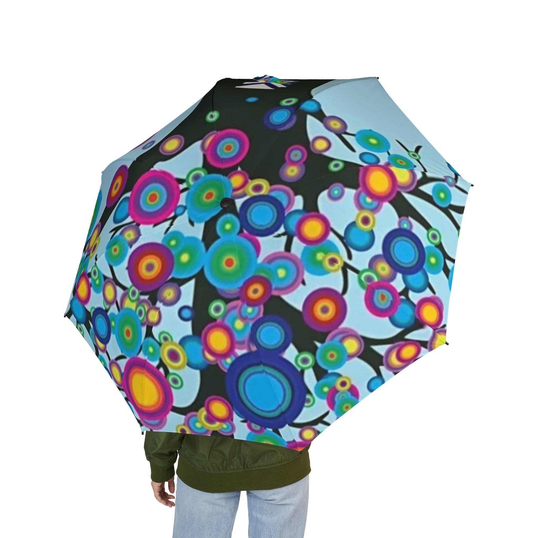 Foldable Umbrella — Colorful Abstract Floral Burst Compact Umbrella