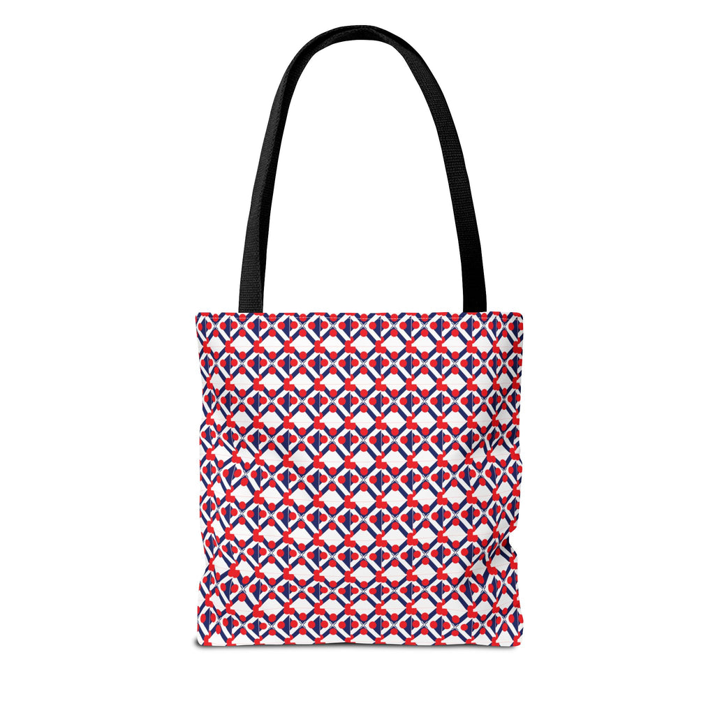 XT9 Red White Blue Geometric Tote Bag – All-Over Print Patriotic Pattern