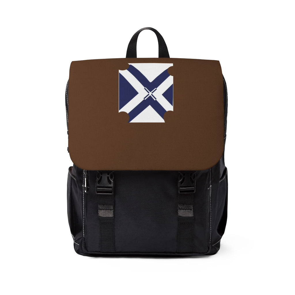 Brown Backpack with Blue Saltire Crest — Casual Shoulder Backpack