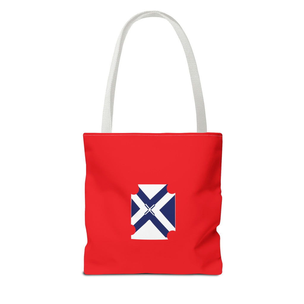 Red State Outline Tote Bag with Navy Saltire Design