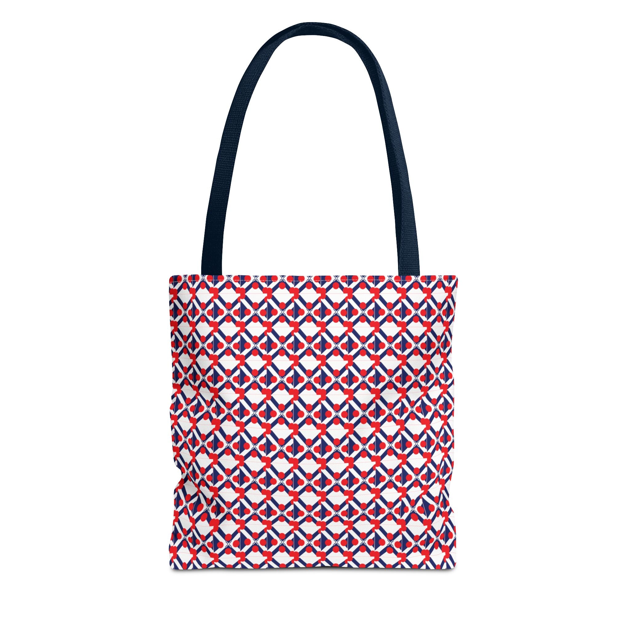 XT9 Red White Blue Geometric Tote Bag – All-Over Print Patriotic Pattern