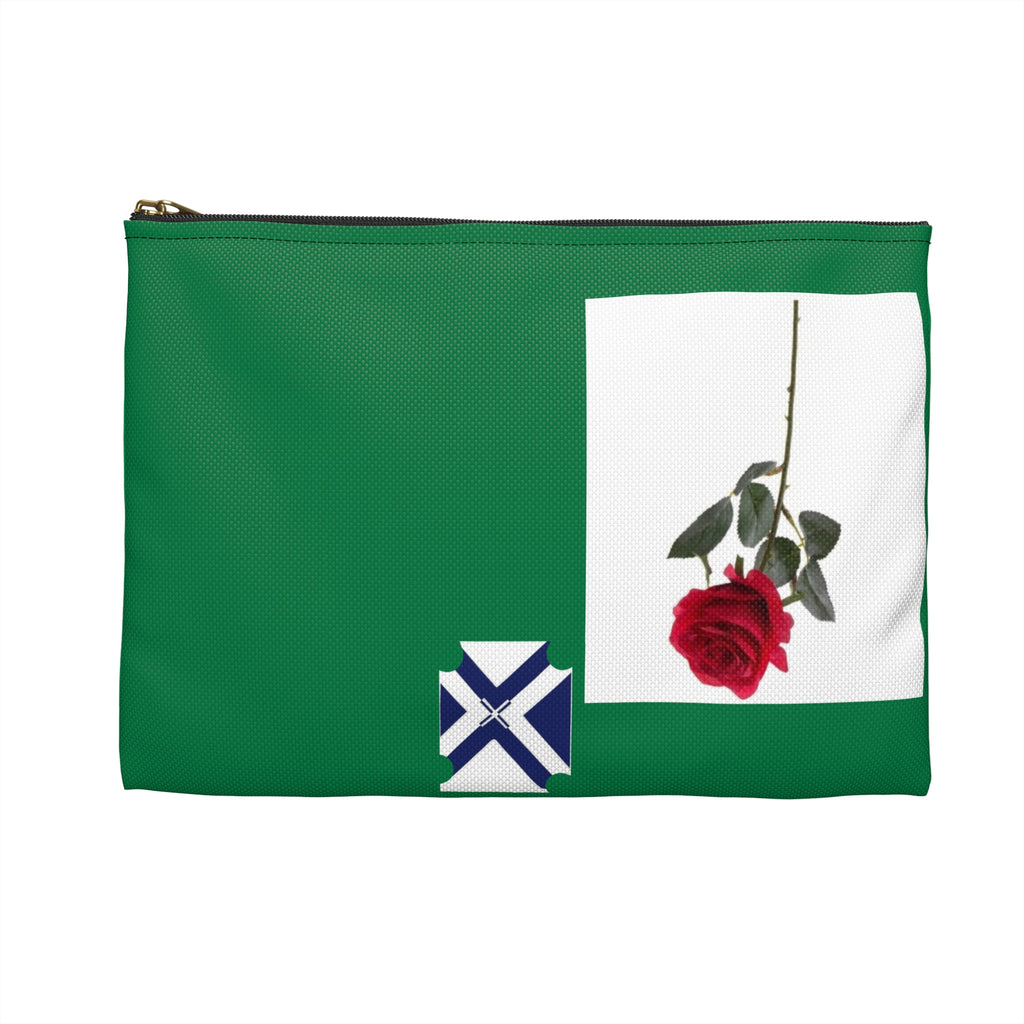 Green Rose Accessory Pouch — Red Rose Floral Zip Cosmetic Bag