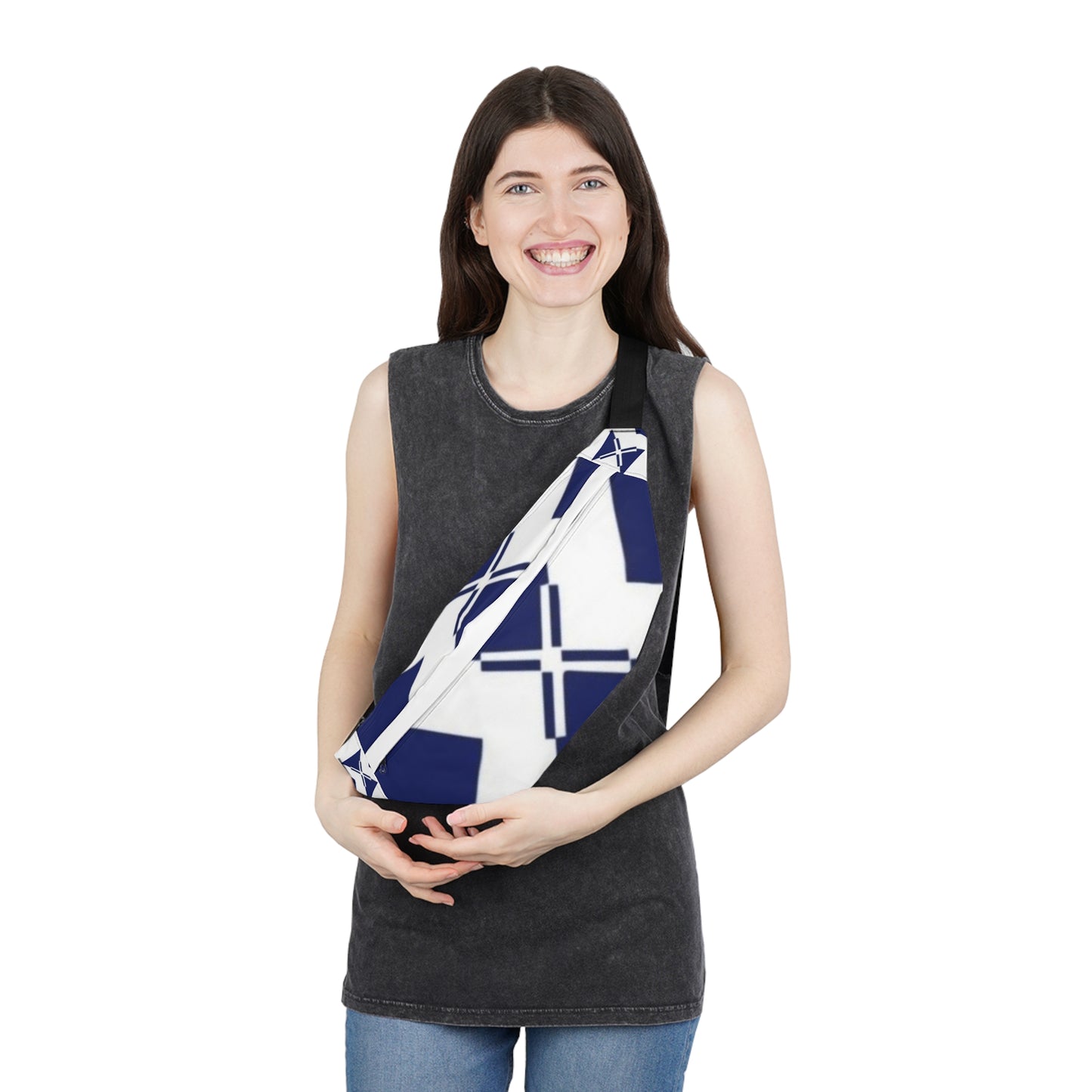 Nautical Blue Cross Large Fanny Pack — Stylish Travel Belt Bag