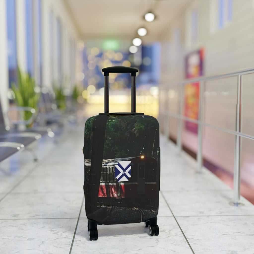 Travel Luggage Cover — Scenic Train & River Landscape Protective Sleeve