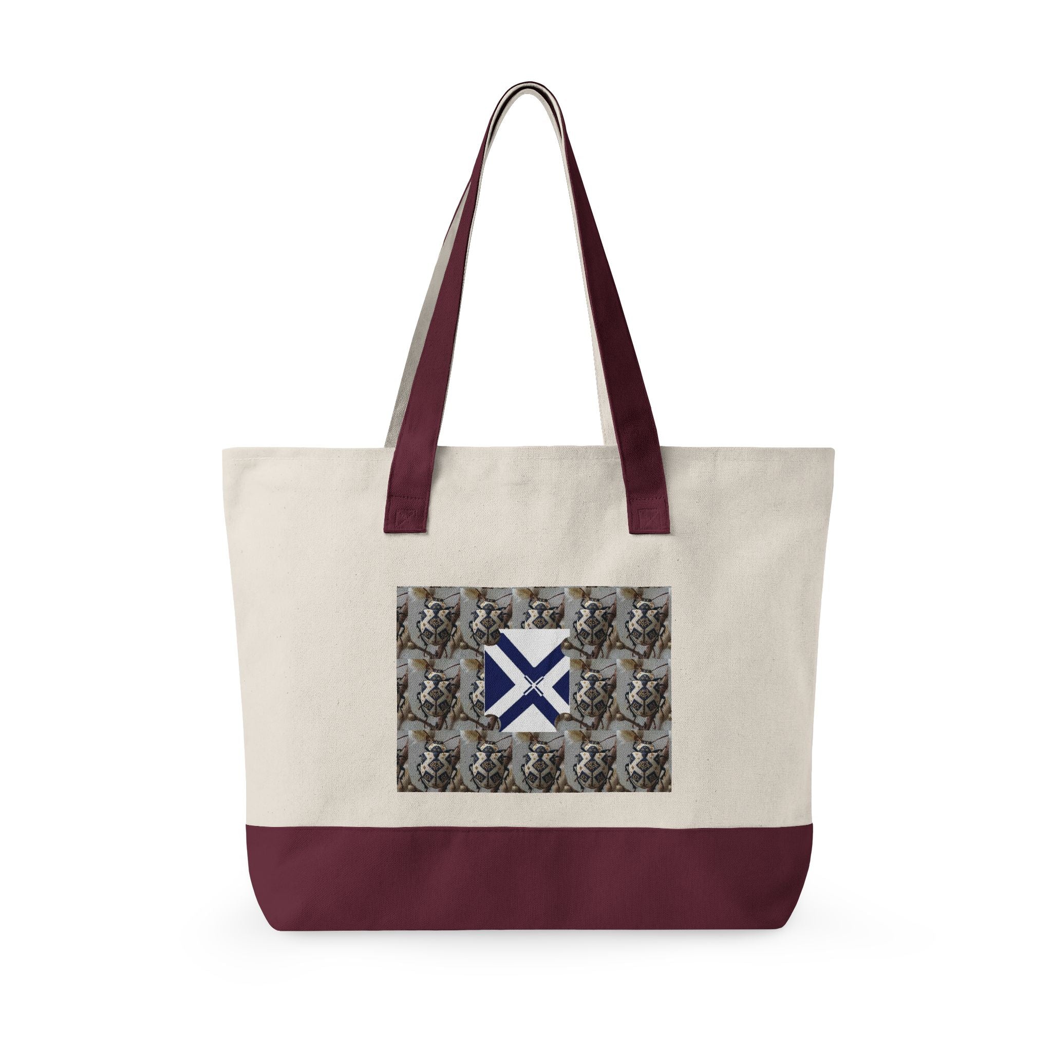 Canvas Tote Bag with Xt & Vintage Stag Pattern — Zippered Carryall for Outdoors, Travel, and Gifts