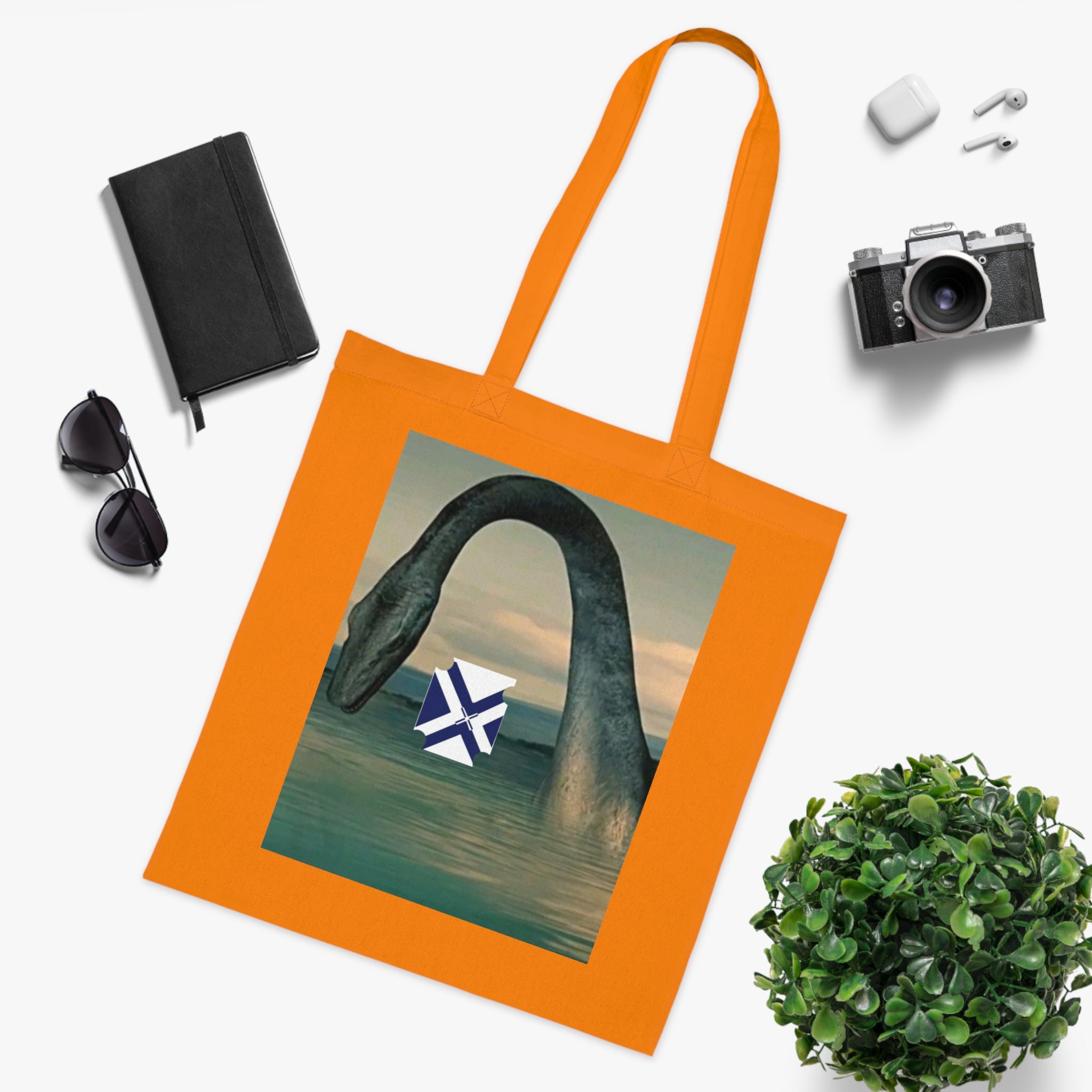 Xt Sea mosterTote Bag — Vintage Loch Ness Monster Art with Scottish Saltire Accent