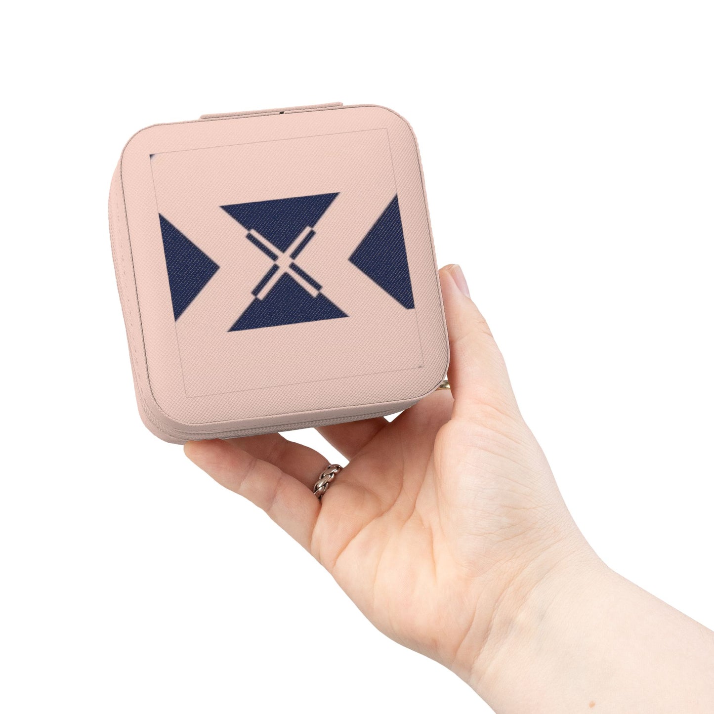 Compact Pink Jewelry Travel Case with Geometric Accent – Portable Travel Jewelry Organizer