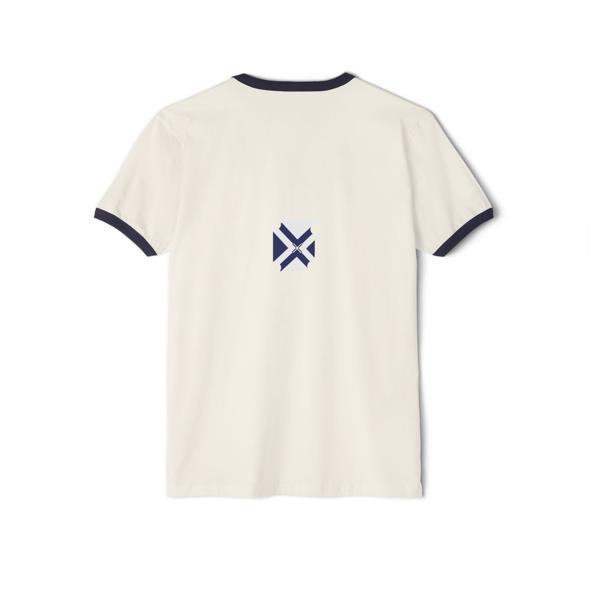 Minimalist Navy Geometric Logo Ringer T-Shirt