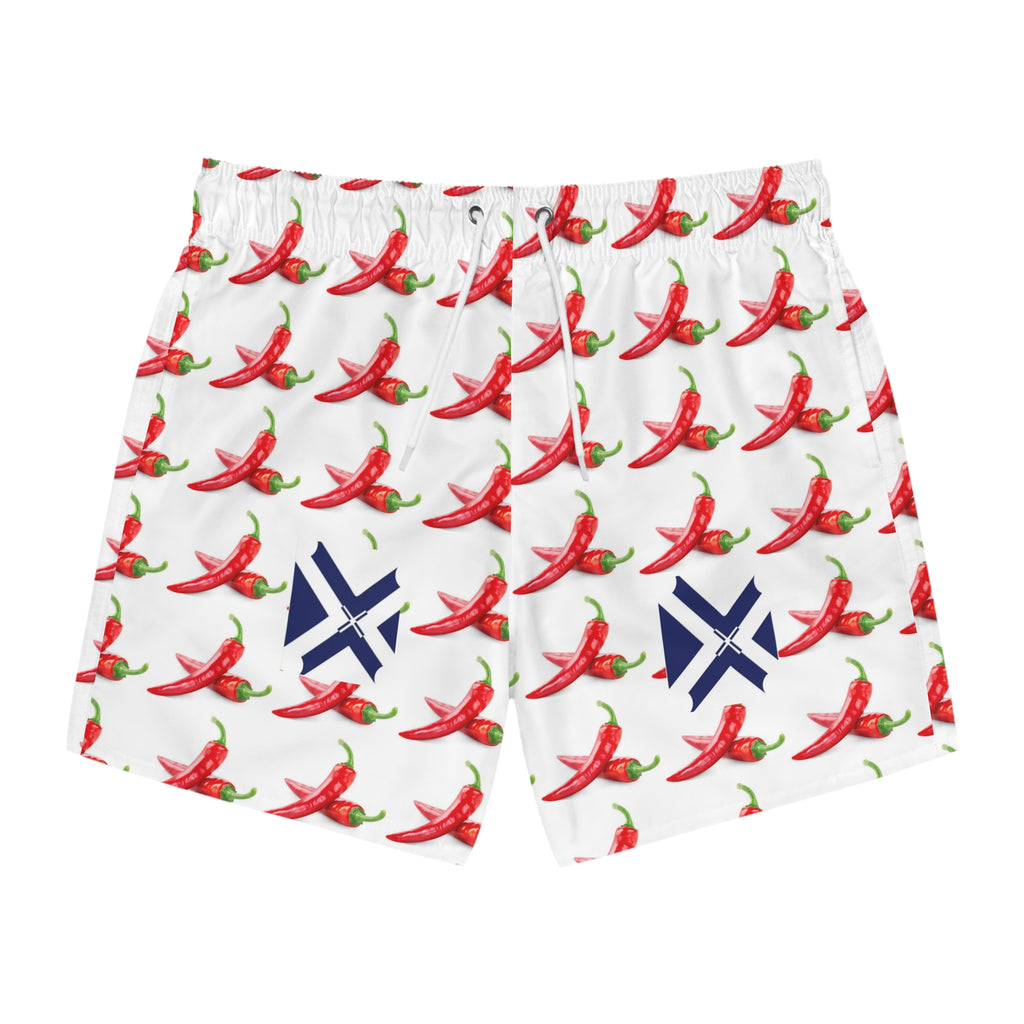 Chili Pepper Pattern Swim Trunks — Spicy Summer Beach Shorts