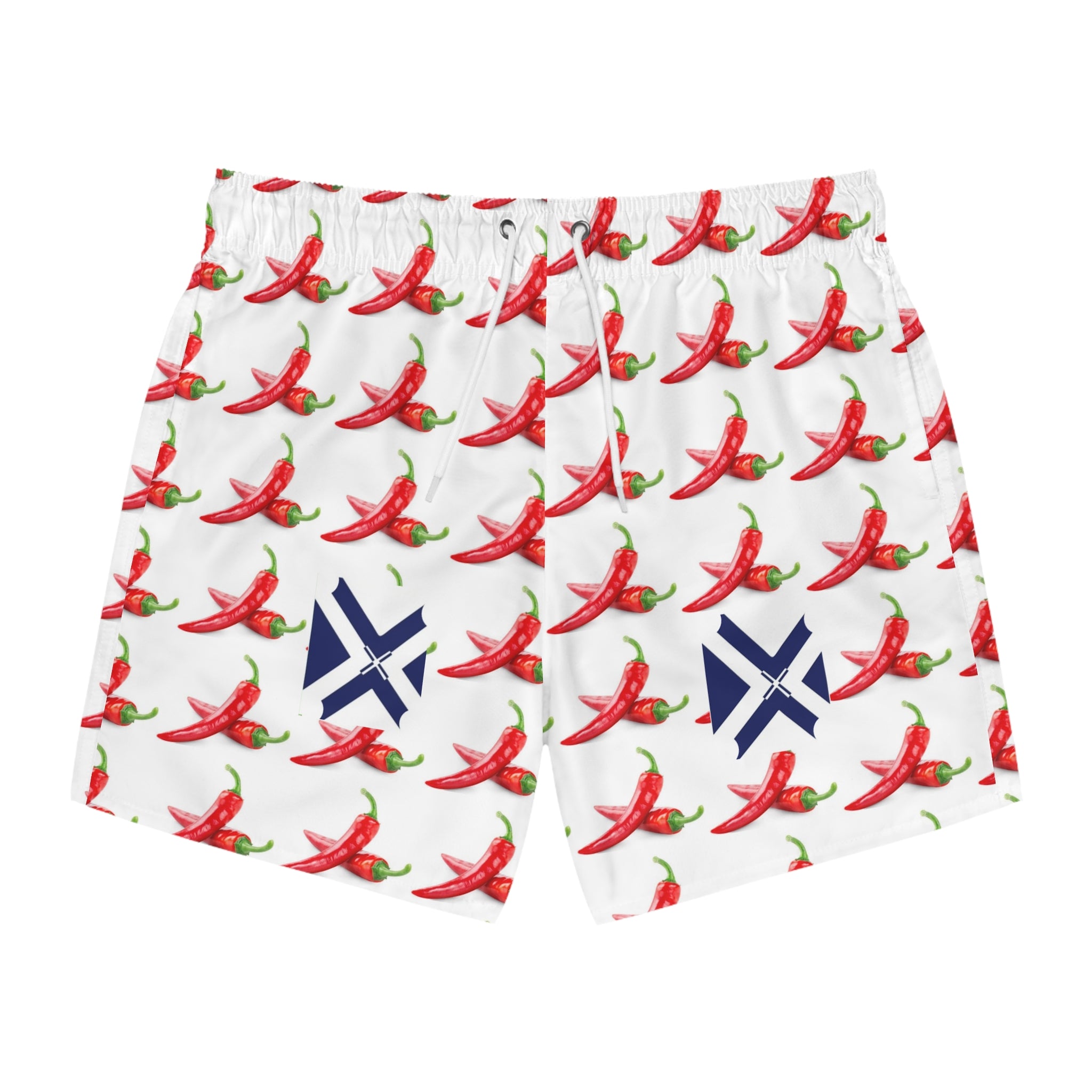 Chili Pepper Pattern Swim Trunks — Spicy Summer Beach Shorts