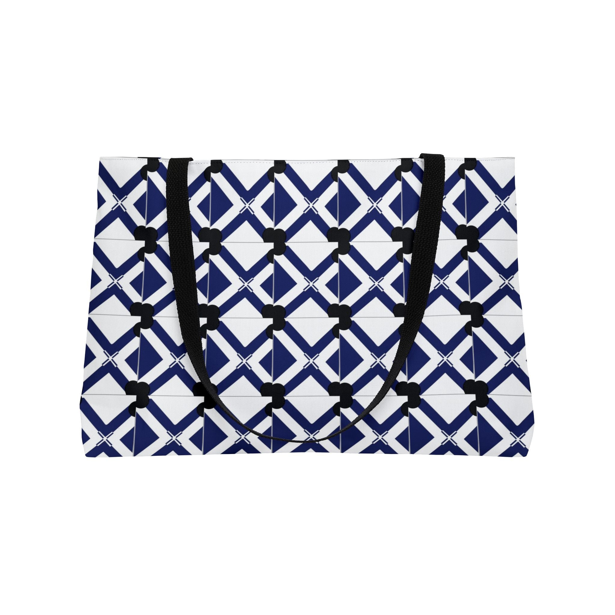 Navy Geometric Weekender Tote Bag — Nautical-Inspired Travel & Beach Bag