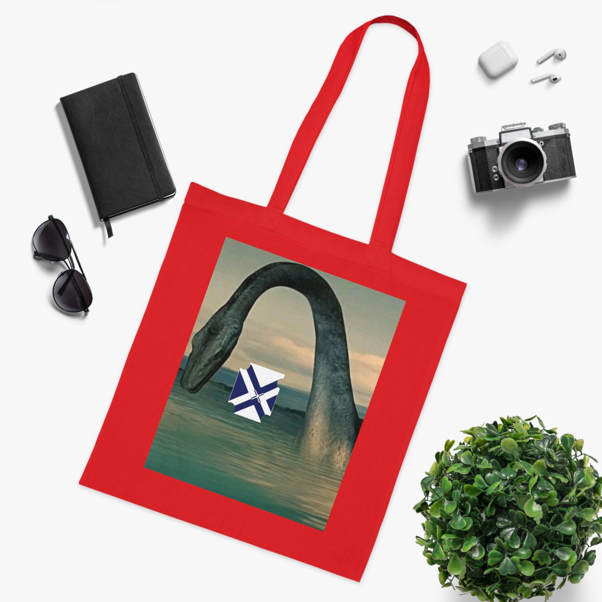 Xt Sea mosterTote Bag — Vintage Loch Ness Monster Art with Scottish Saltire Accent