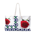 Rose Pattern Weekender Bag - Navy Geometric Floral Travel Tote