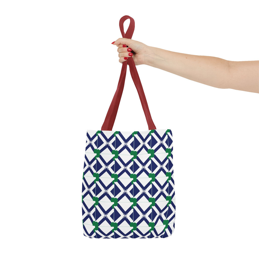 Geometric Navy & Green Lattice Tote Bag