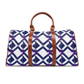 Waterproof Geo-Print Weekender Bag — Navy & Purple Travel Duffle
