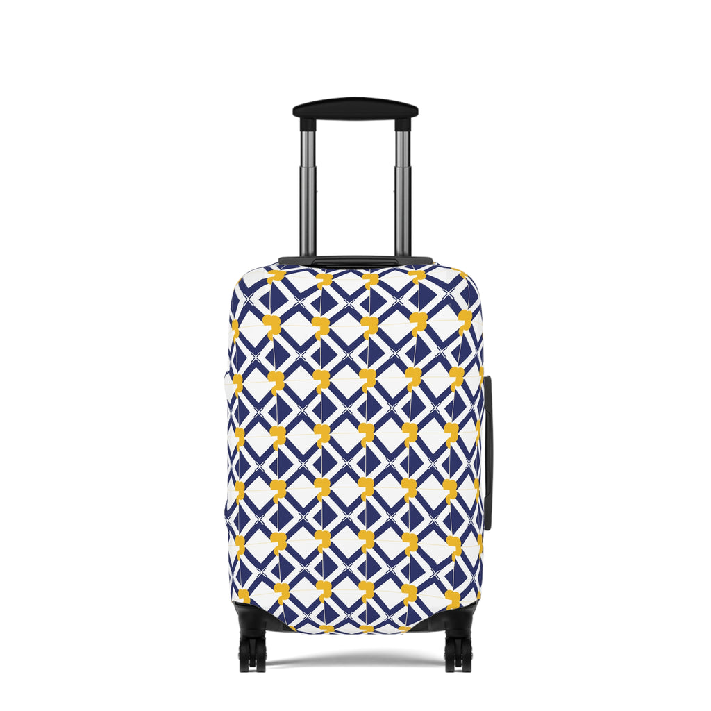 XT9 Navy & Yellow Luggage Cover – Modern Tile Pattern Travel Protector
