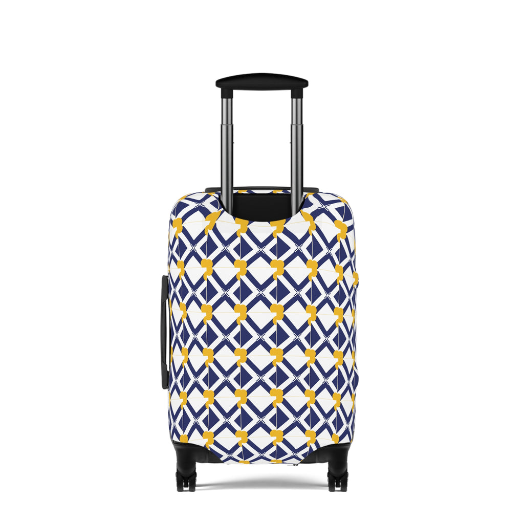 XT9 Navy & Yellow Luggage Cover – Modern Tile Pattern Travel Protector