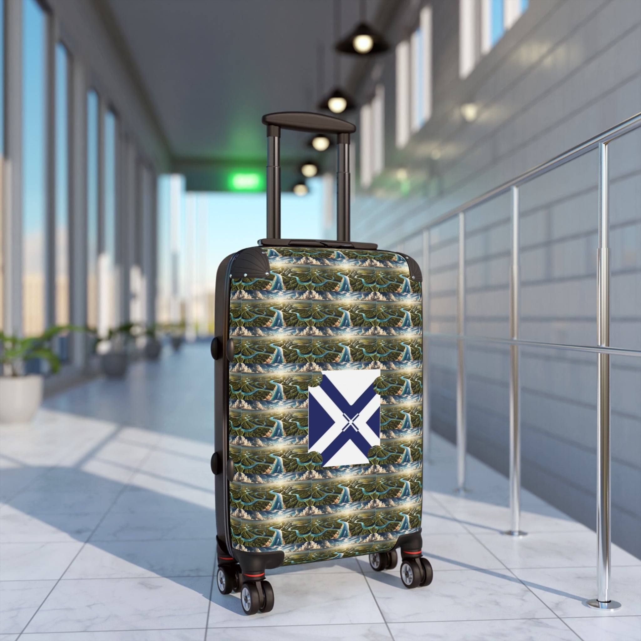 Nautical Whale Pattern Suitcase with Maritime Flag Accent — Carry-On Luggage for Ocean Lovers