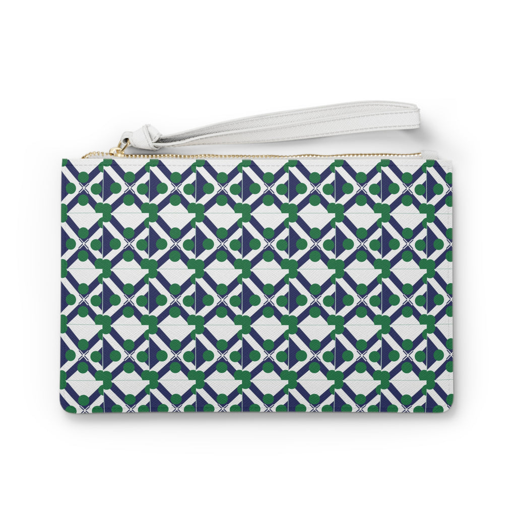 XT9 Navy & Green Pattern Clutch Bag — Modern Tile-Print Wristlet