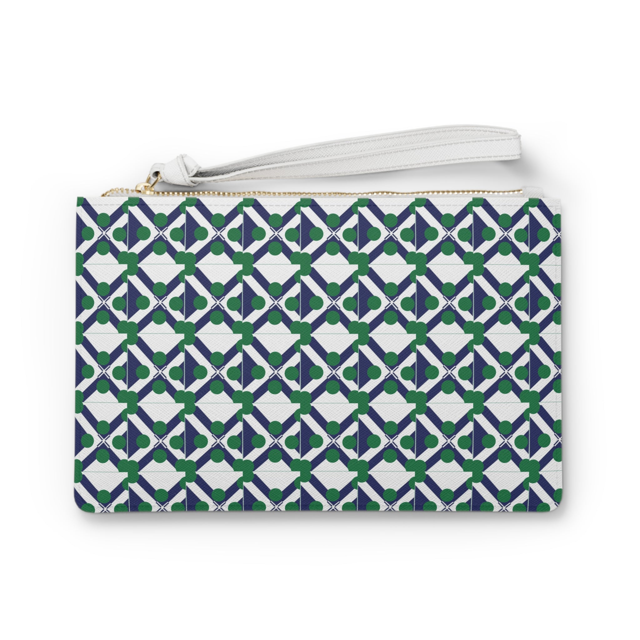 XT9 Navy & Green Pattern Clutch Bag — Modern Tile-Print Wristlet