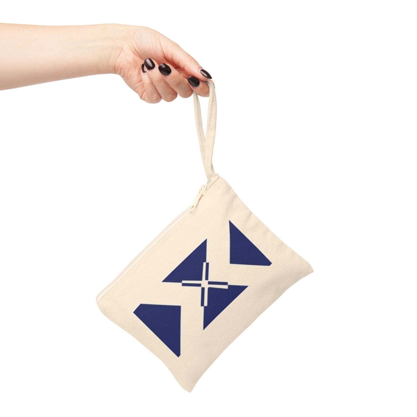 Navy Geometric Canvas Zipper Pouch — Minimalist Accessory Bag