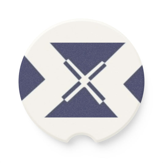 Soapstone Car Coaster — Retro Navy Geometric X Design