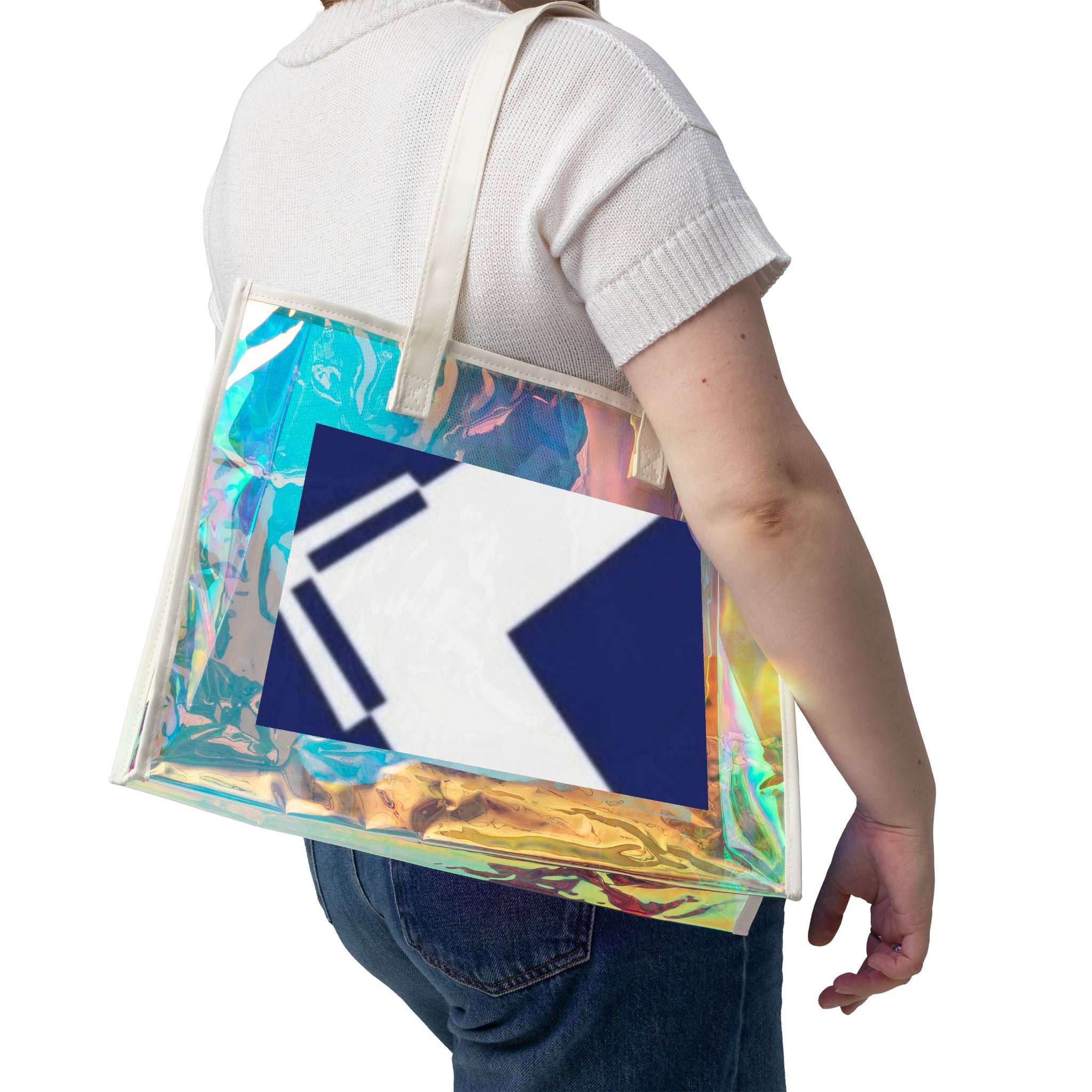 Holographic Beach Tote Bag — Iridescent Clear Pool & Swim Beach Bag