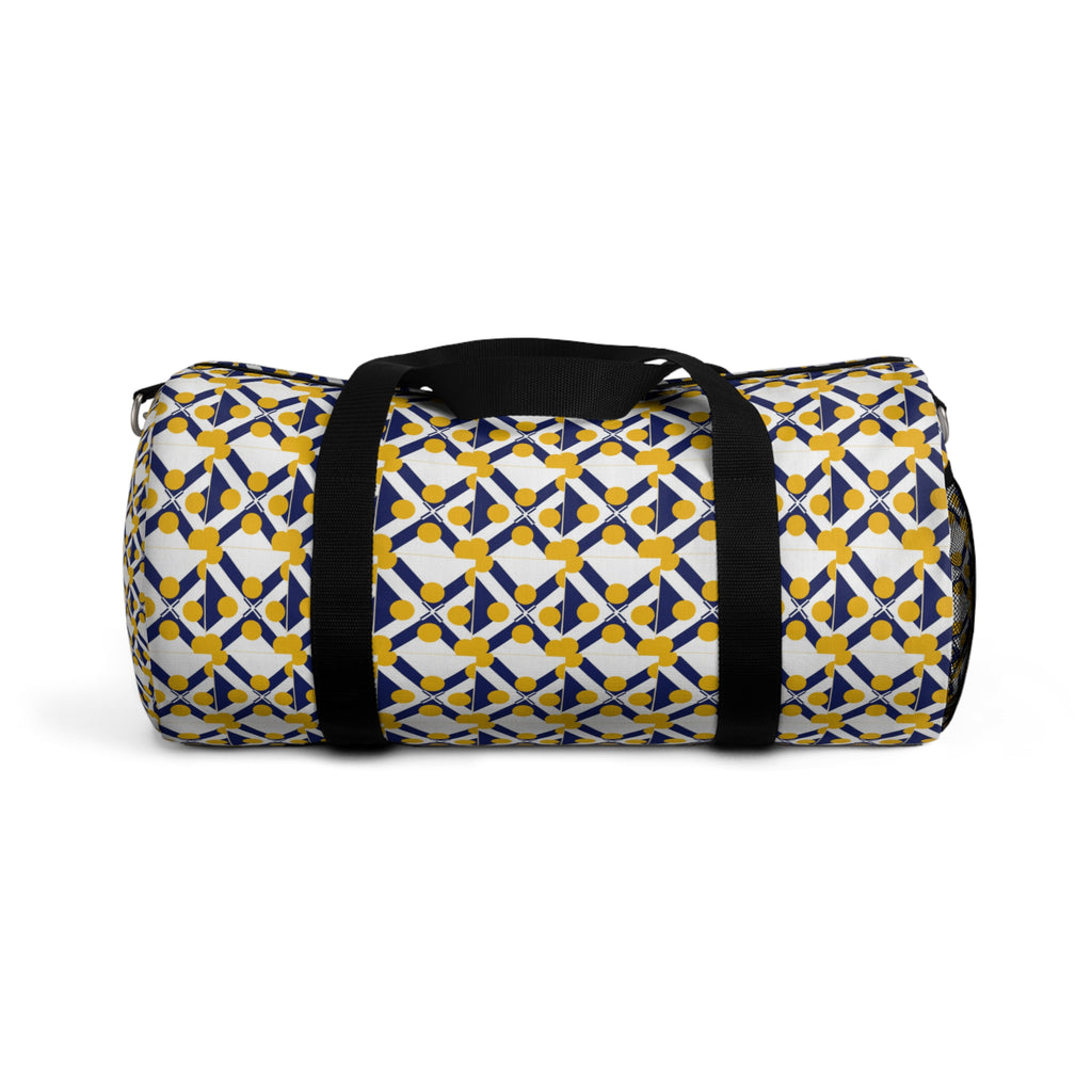 Geometric Yellow & Navy Pattern Duffel Bag — Travel Gym Weekender Bag