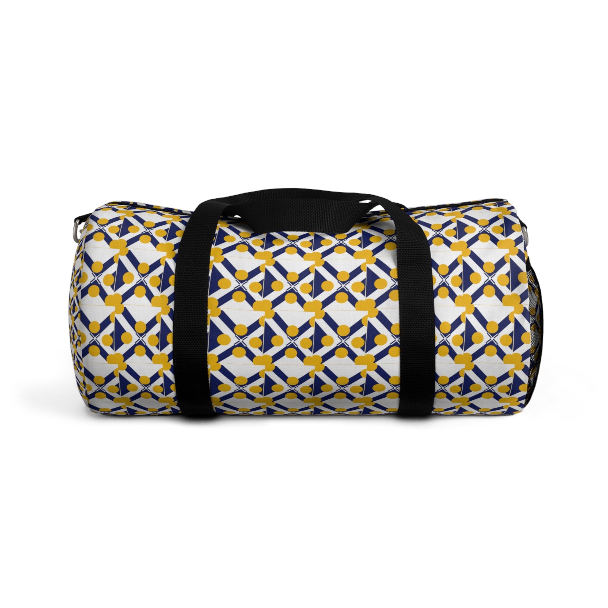 Geometric Yellow & Navy Pattern Duffel Bag — Travel Gym Weekender Bag