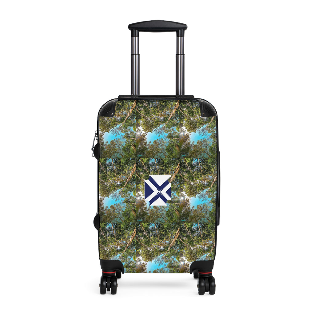 Nature Kaleidoscope Carry-On Suitcase — Blue Green Tree Pattern with Center Emblem