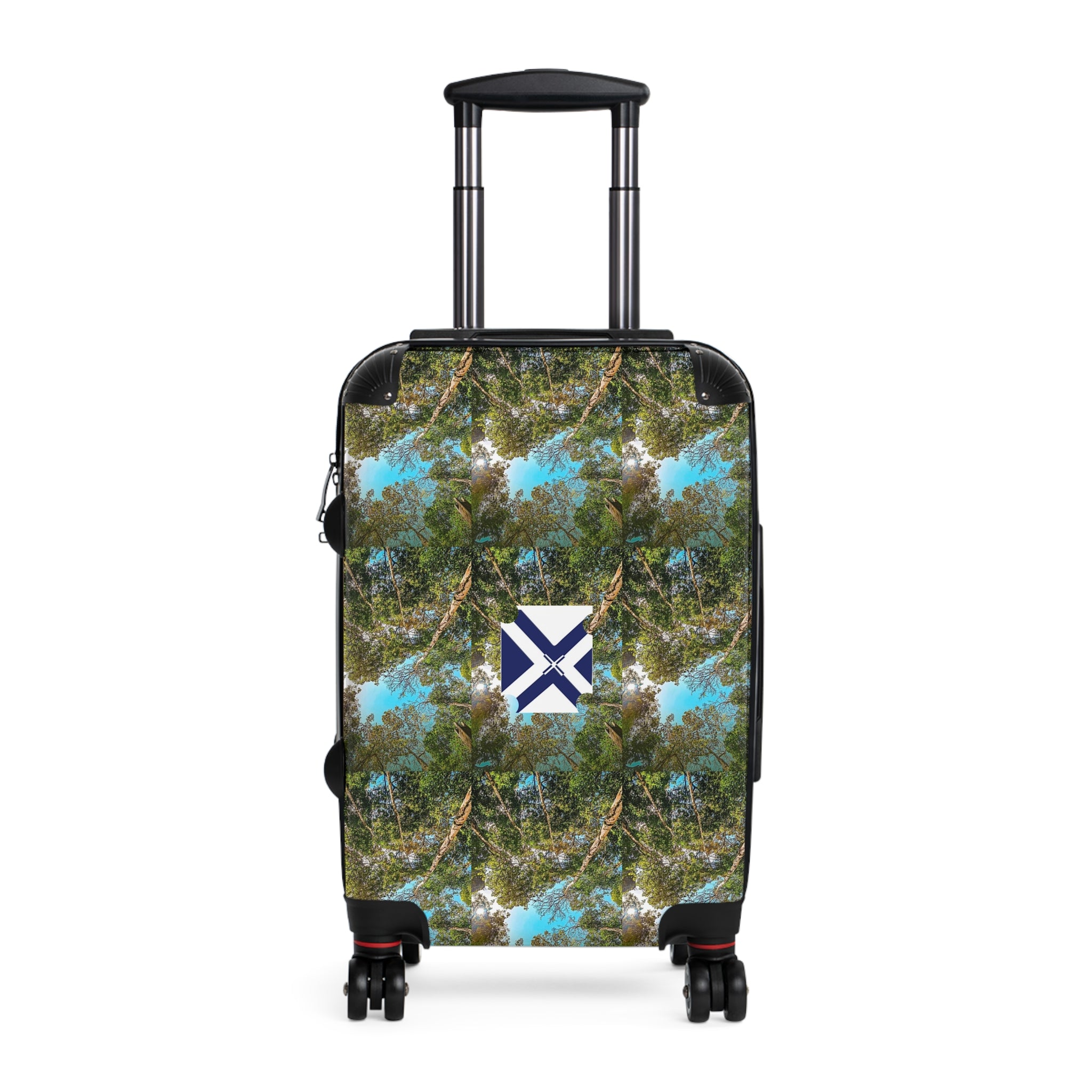 Nature Kaleidoscope Carry-On Suitcase — Blue Green Tree Pattern with Center Emblem