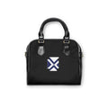 Black Shoulder Handbag with Minimalist Blue Geometric Cross Logo