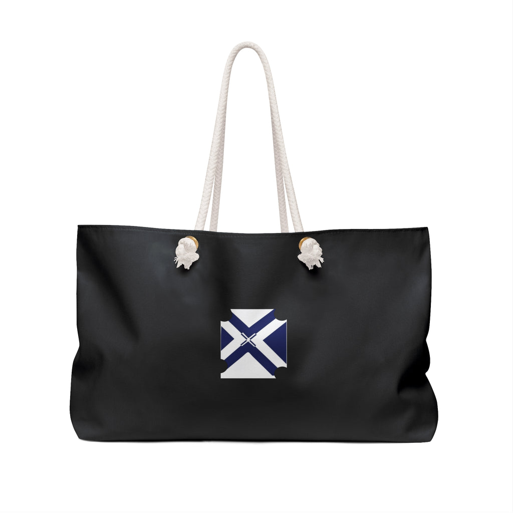 XT7 Saltire Weekender Bag — Large Black Travel Tote with White Cross Emblem