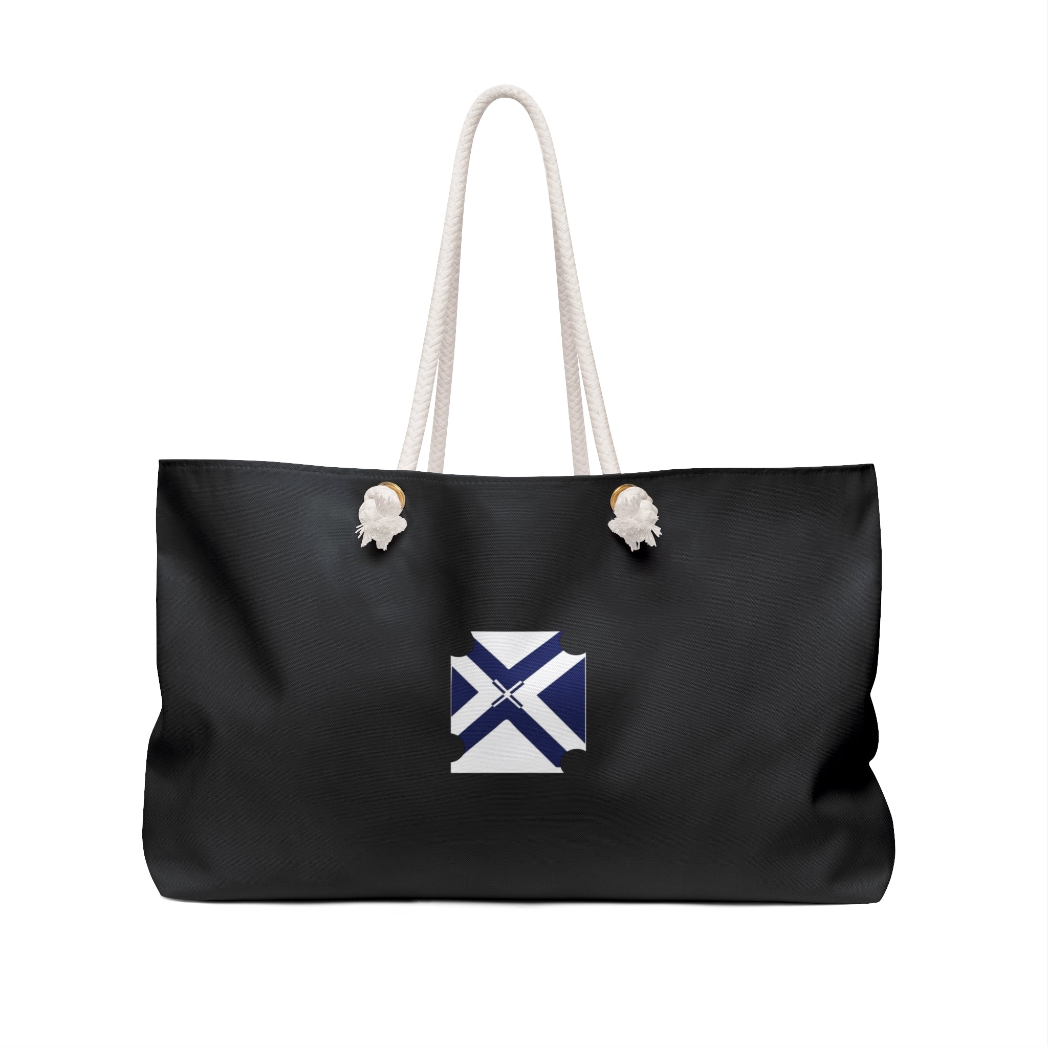 XT7 Saltire Weekender Bag — Large Black Travel Tote with White Cross Emblem