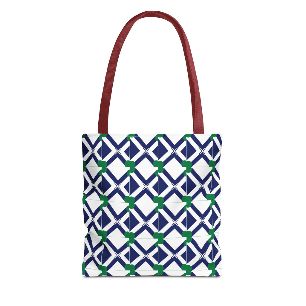 Geometric Navy & Green Lattice Tote Bag