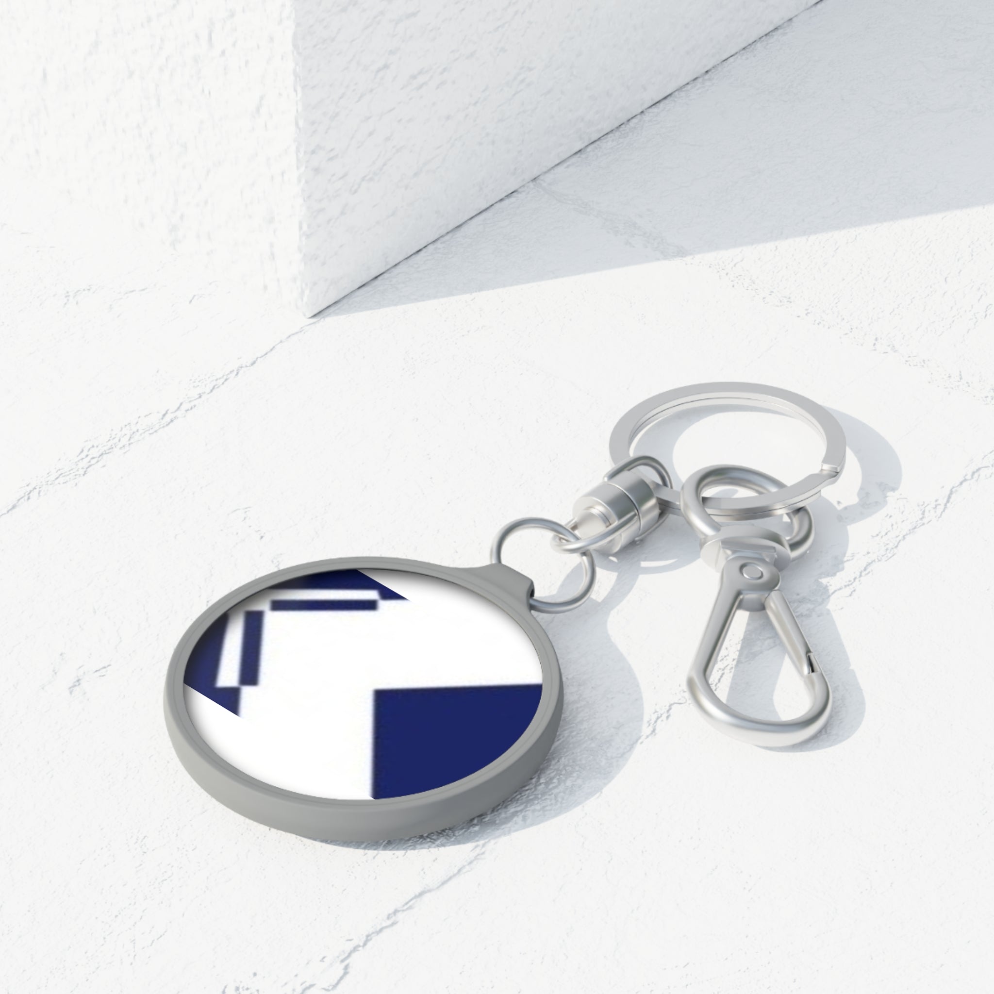 Nautical Chevron Keyring Tag — Blue Anchor-Inspired Circle Keychain