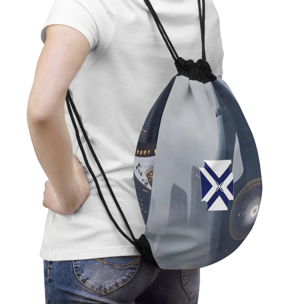Xt Sci‑Fi City Drawstring Bag — Futuristic Skyline Backpack
