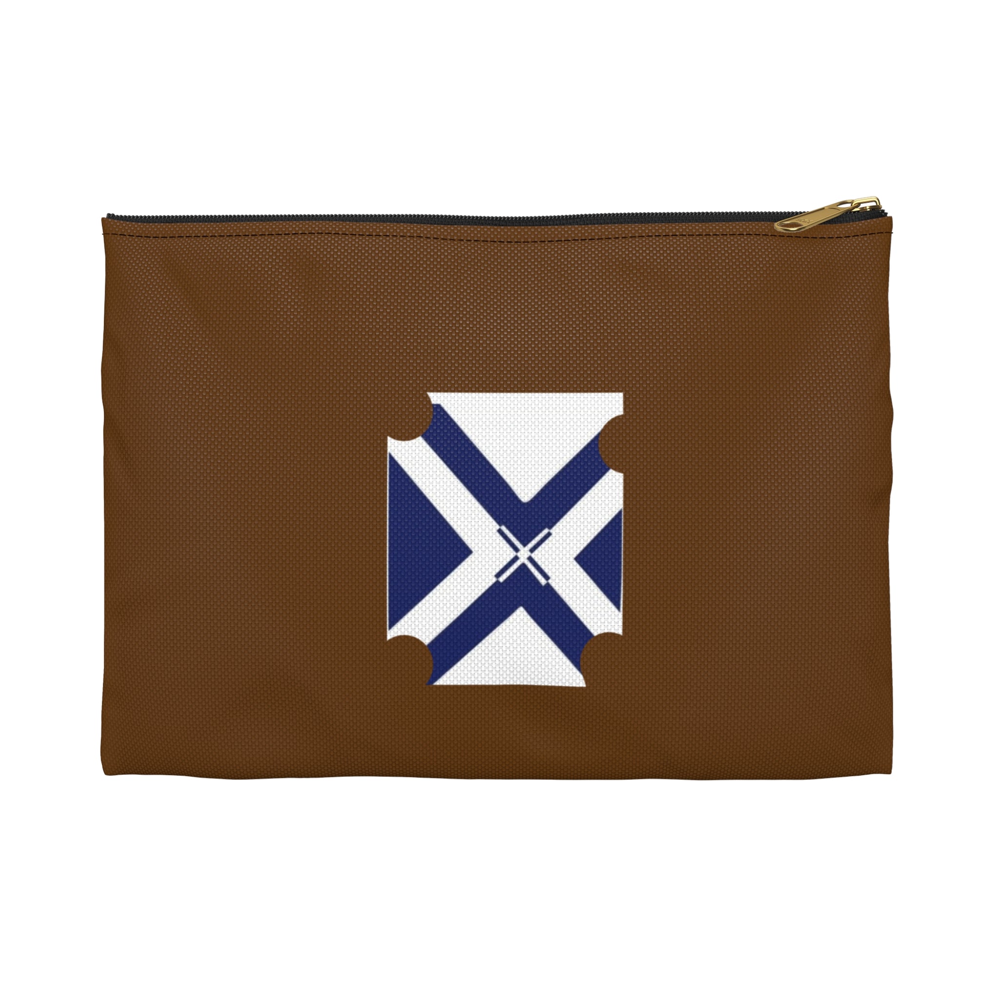 XT7 Brown Accessory Pouch with Blue Saltire Crest — Travel Organizer Toiletry Bag