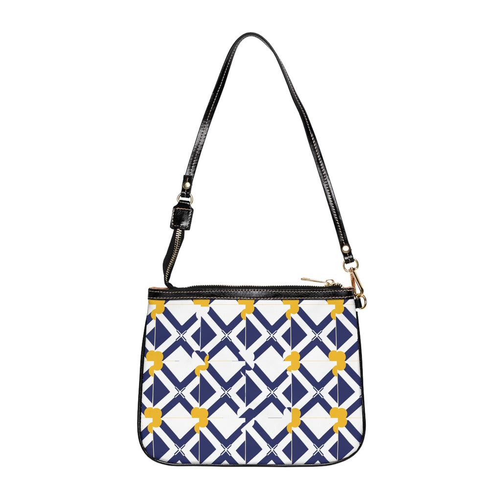 XT8 Navy & Mustard Small Shoulder Bag — Modern Lattice Print